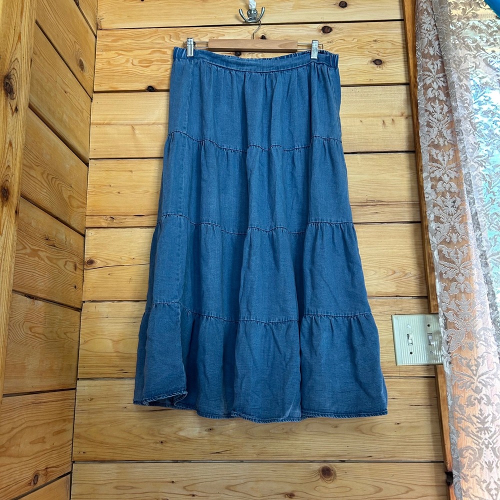 Denim Maxi Skirt Women Large Blue Tiered Ruffle Boho Western Sadie & Sage Cottag